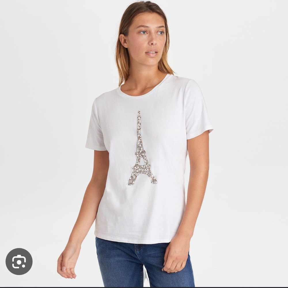 New Karl Lagerfeld Sequin Paris Eiffel Tower Tee in White Size XL